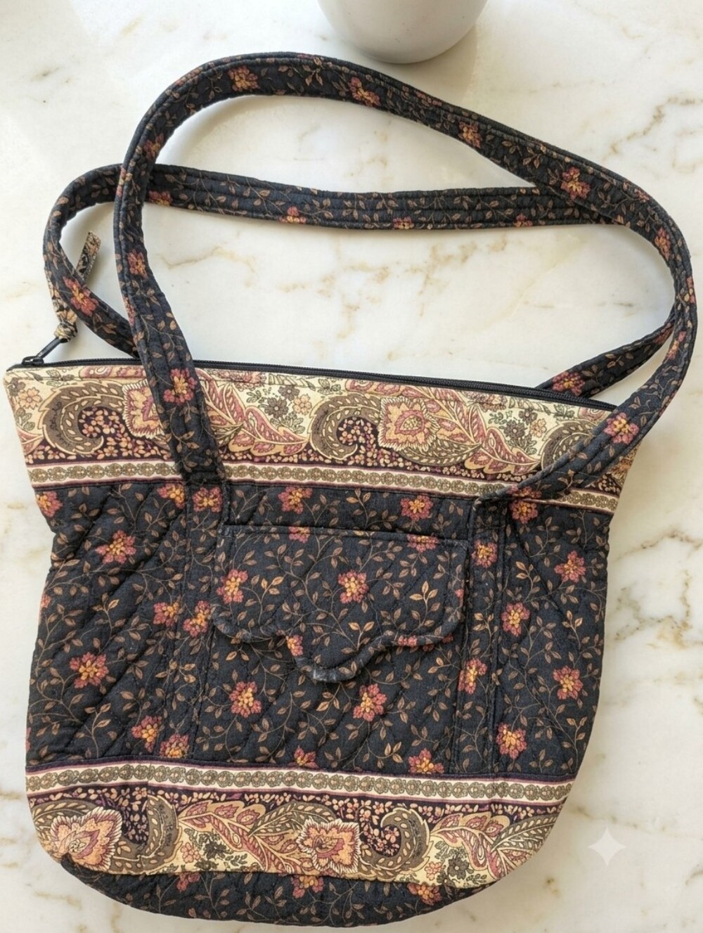 Vera Bradley Rare Black Quilted Floral Shoulder Bag